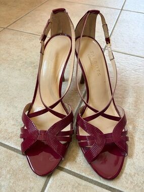 Talbots Women's Burgundy Patent Slingback Heels with Crisscross Straps